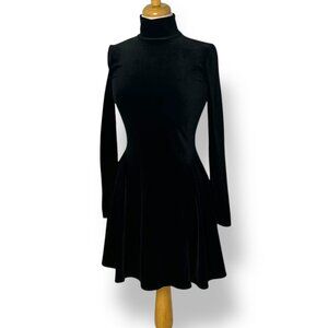 NWT Susana Monaco Black Velvet Mock Turtleneck Long Sleeve Fit Flare Dress Sz XS